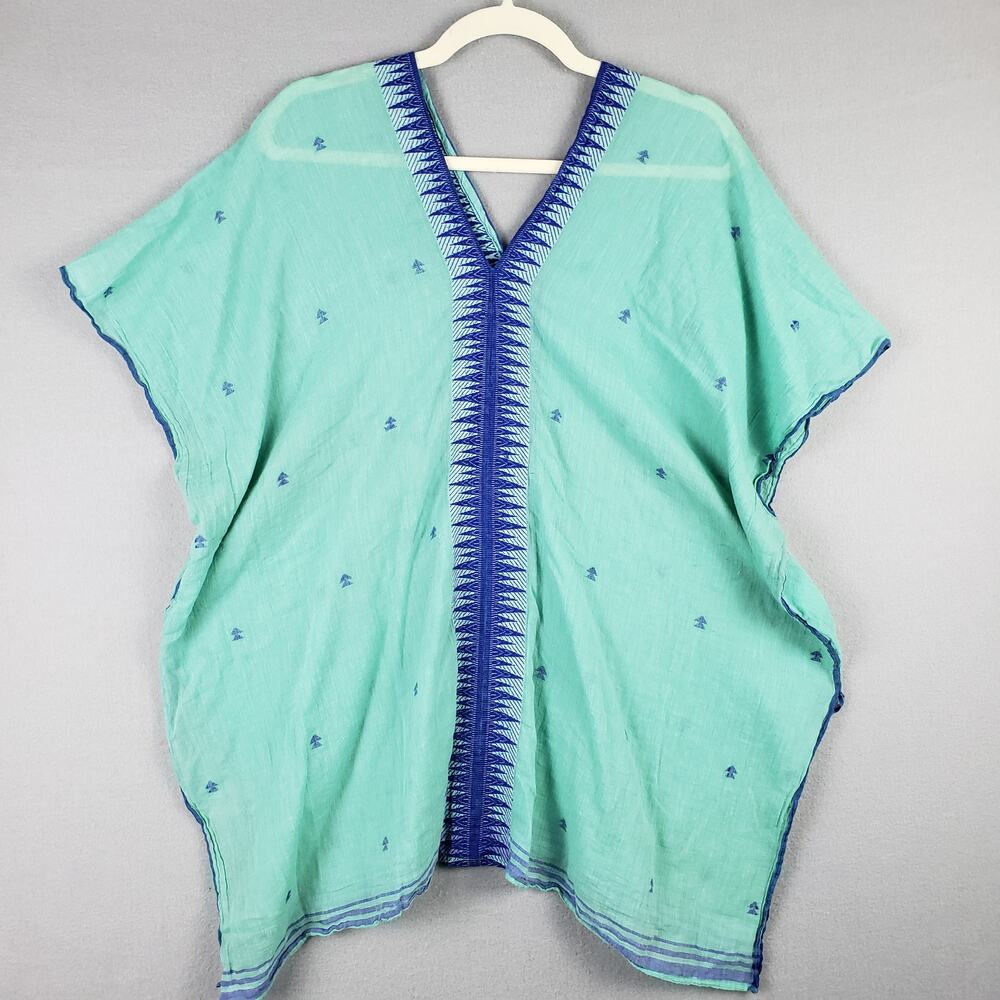 Sevya One Size Handmade Caftan Cover Up Aqua Blue Embroidered‎ Beach Boho Indie